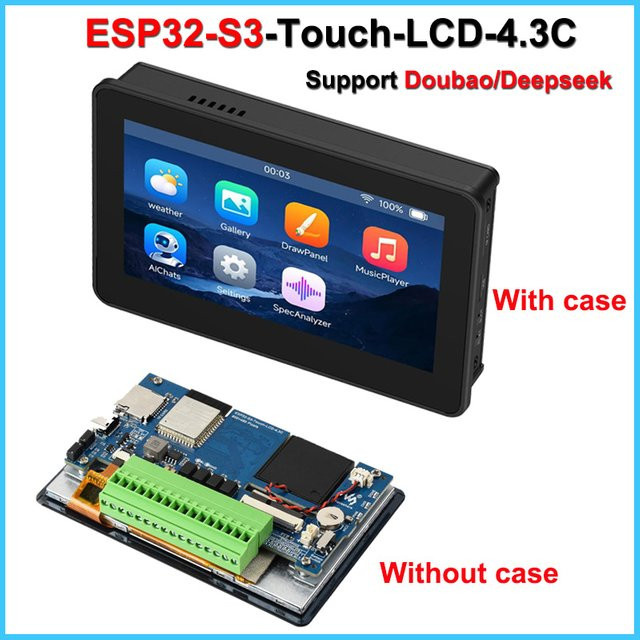 Waveshare ESP32-S3 Entwicklungsboard mit 4,3 Zoll IPS Touchscreen Display in Schwarz, 800x480 Pixel, 8MB PSRAM, Wi-Fi und Bluetooth für LVGL GUI, Arduino IDE und ESP-IDF - Bild 1
