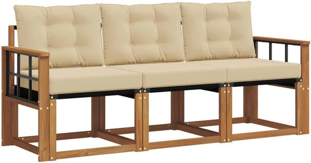 vidaXL Outdoor-Sofagarnitur 3-teilig aus Akazienholz mit Textilene und Kissen in Natur und Beige - Bild 1