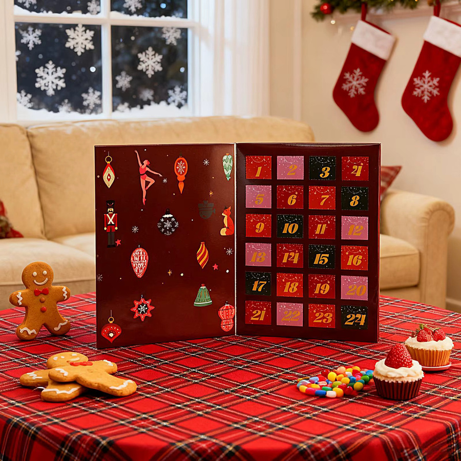 Weihnachts-Countdown Kalender mit 24 leeren Sammlerboxen aus Papier in Rot - Bild 3