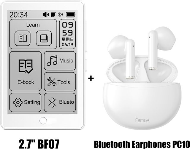 Famue BF07 E-Ink MP3-Player und E-Book-Reader in Weiß mit Bluetooth-Kopfhörer-Set - Bild 1