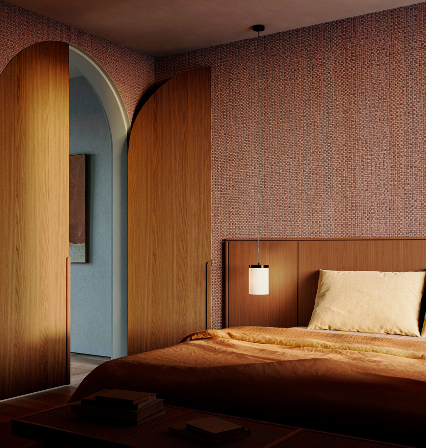 Arte International Tapete Puna in Burgundy mit botanischem Design aus Vinyl in Rot und Braun - Bild 1