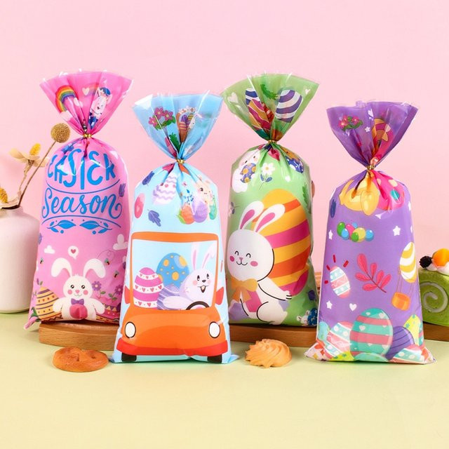 Oster-Snacktüten mit Osterhasen-Motiv aus Kunststoff, bunte Leckerli-Geschenktüten für die Eiersuche und Osterpartys, 50 Stück - Bild 1