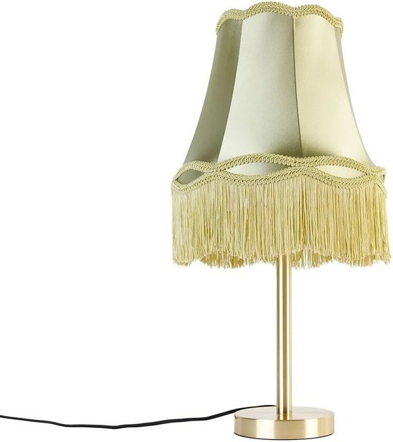 QAZQA Simplo Klassische Tischlampe aus Messing und Stahl mit grünem Stoffschirm, Höhe: 30 cm - Bild 1