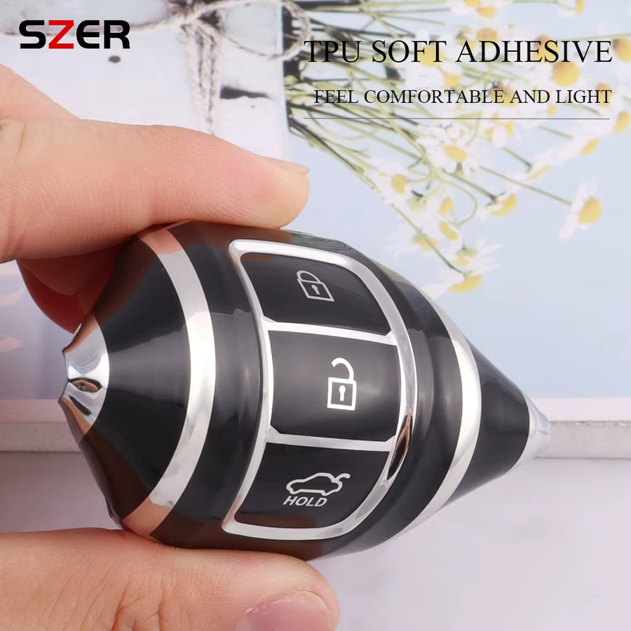 SZER TPU Autoschlüssel Etui Abdeckung in Schwarz für Hyundai i30, ix25, Elantra, Kona, Solaris, Azera, Grandeur, IG, TM, Accent und Santa Fe - Bild 3