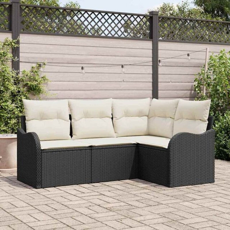vidaxl Garten-Sofa-Set aus Poly-Rattan mit 4 Kissen in Schwarz - Bild 1