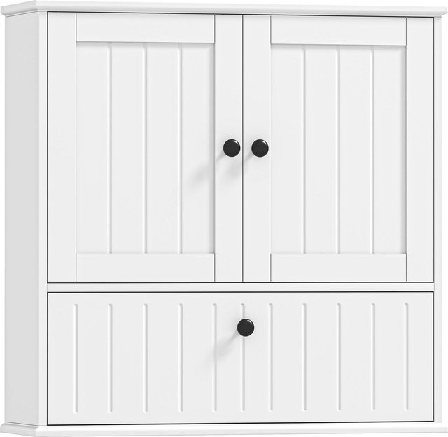 HOMCOM Wand-Badschrank in Weiß, rustikaler hängender Badezimmerschrank mit verstellbarem Regal, Doppeltür und Magnetschloss für Badezimmer und Küche - Bild 1