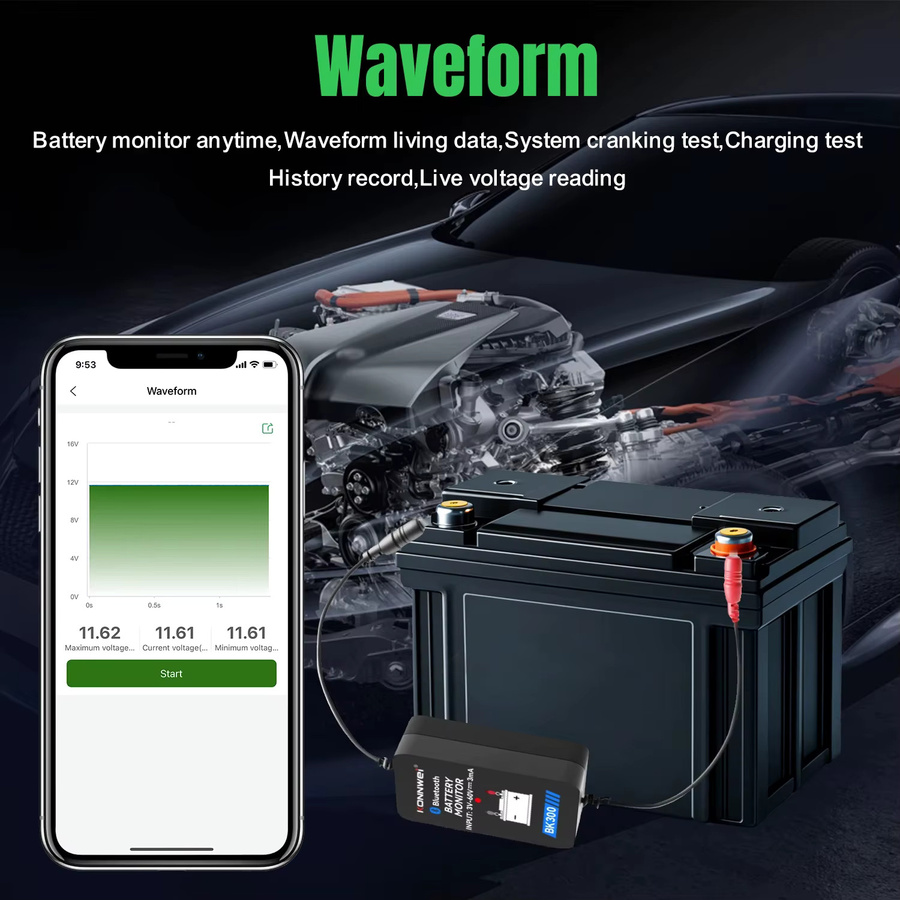 KONNWEI BK300 Batterie Monitor mit Bluetooth für 12V und 24V Auto und Lkw in Schwarz - Bild 5