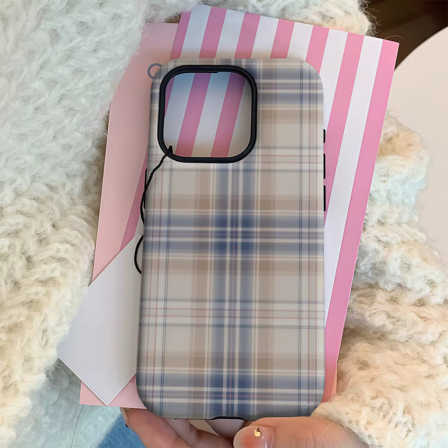 Handyhülle mit blauem pastellfarbenem Karomuster für Apple iPhone 11 bis iPhone 17 Pro Max Plus mit doppelschichtiger Rückseite - Bild 3
