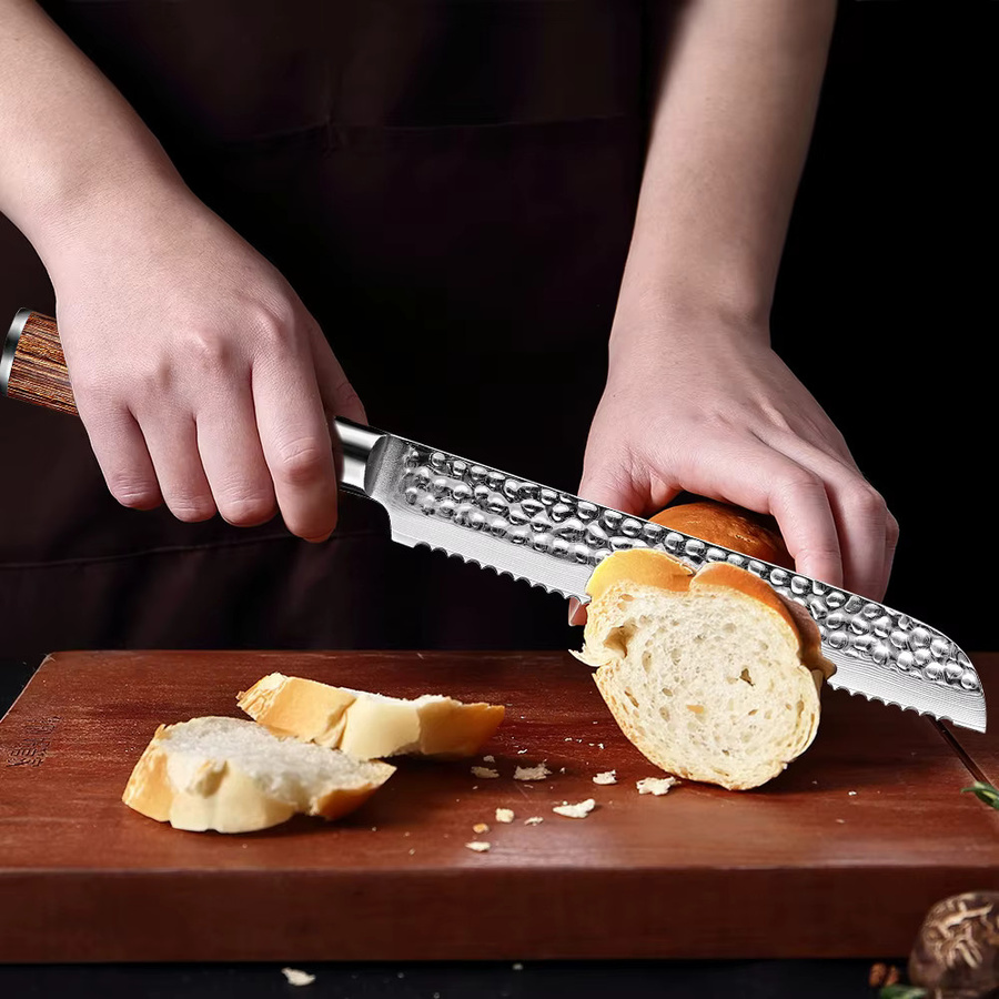 Xituo Premier Brotmesser mit gehämmerten Serrationen in Silber, handgefertigtes japanisches Küchenmesser für Kuchen und Gebäck, Länge: 20,32 cm - Bild 6