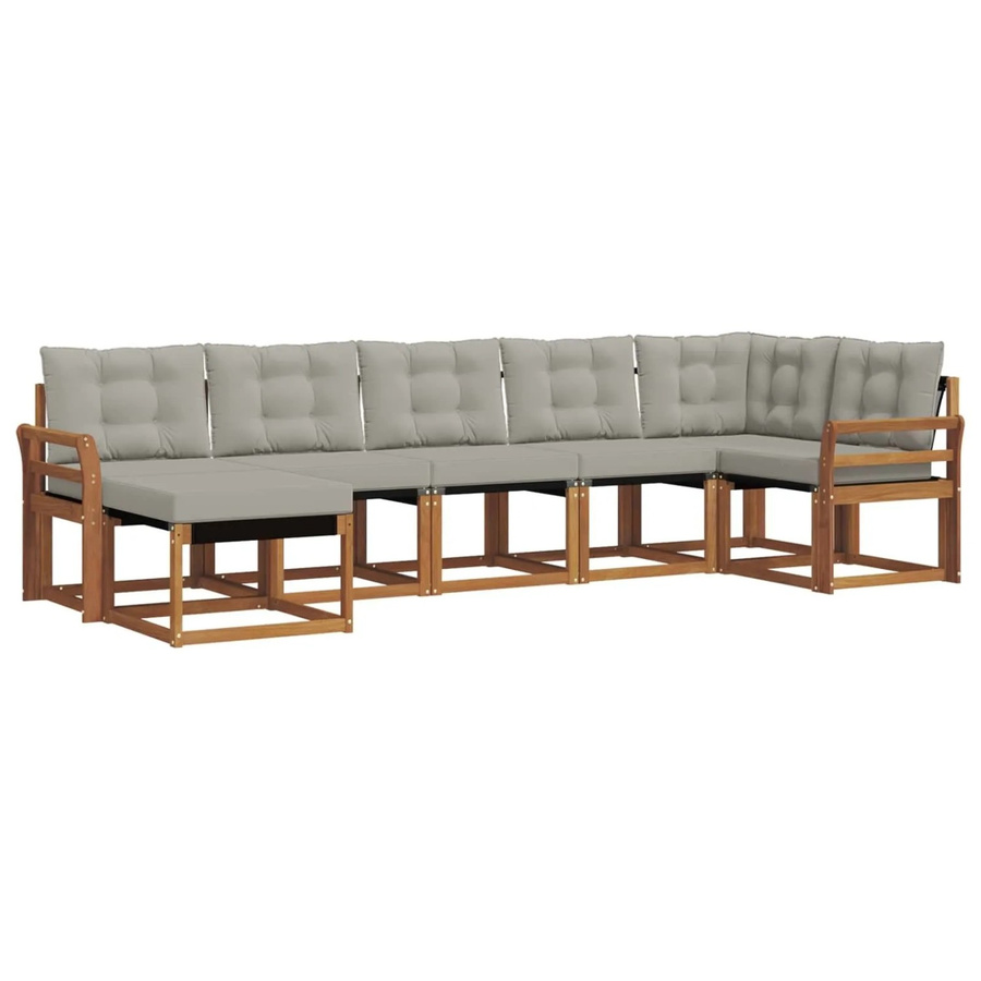 vidaXL Outdoor-Sofagarnitur 7-teilig aus Akazienholz und Textilene in Beige und Grau mit Kissen und Armlehnen - Bild 2
