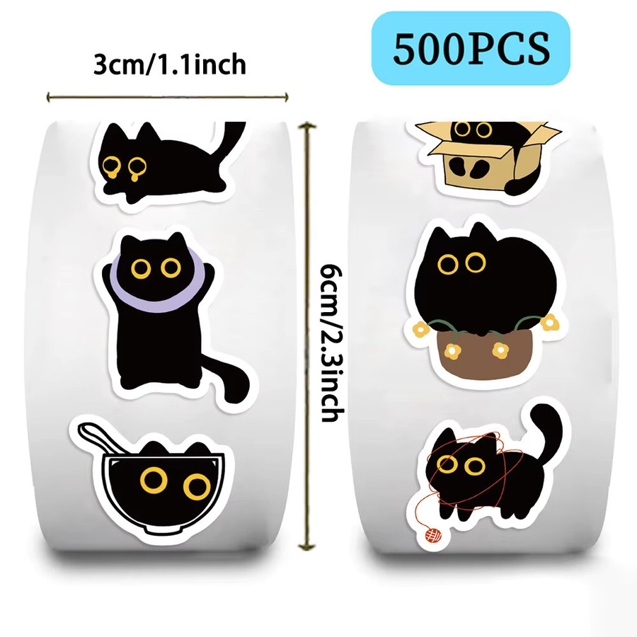 YourLife Store Washi-Tape mit schwarzer Katze für Journal und Dekoration, 500 Stück pro Rolle - Bild 3