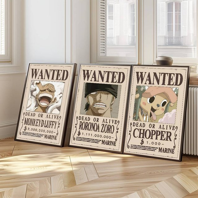 One Piece Wanted Notice Luffy Poster als Leinwandmalerei für deine ästhetische Wanddekoration in Multicolour - Bild 1