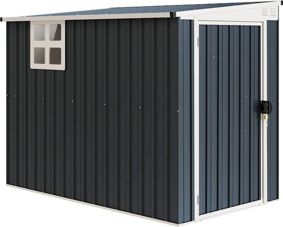 Outsunny Metall Gerätehaus mit Pultdach und Fenster in Dunkelgrau, B/T/H: 128 x 231 x 181 cm