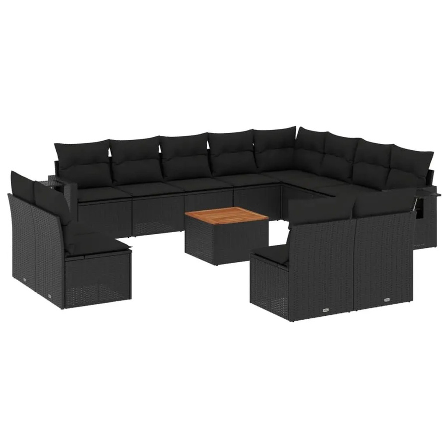vidaXL 13-teilige Garten-Sofagarnitur aus Poly-Rattan und Akazienholz in Schwarz mit Kissen - Bild 2
