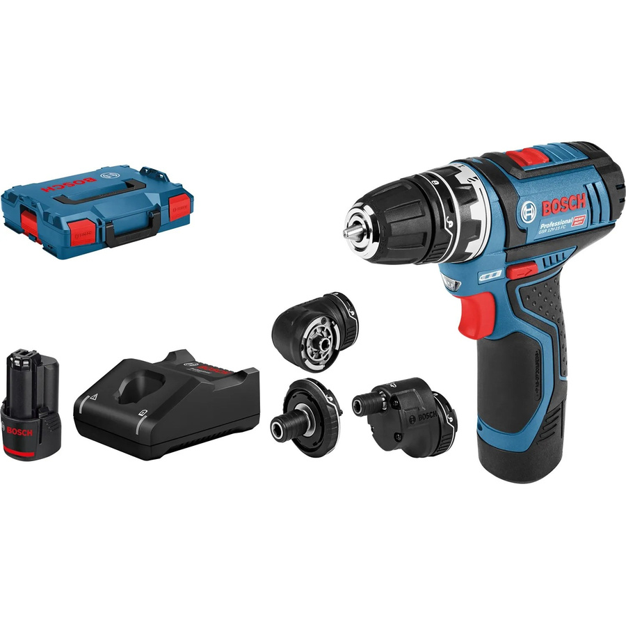 Bosch Professional Akku-Bohrschrauber GSR 12V-15 FC FlexiClick in Blau/Schwarz mit 2x 2,0 Ah Akkus und Zubehör in L-Boxx - Bild 2