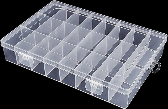 Transparente Aufbewahrungsbox aus Kunststoff mit 24 Fächern für Schmuck, Zubehör und Schreibwaren - Bild 1