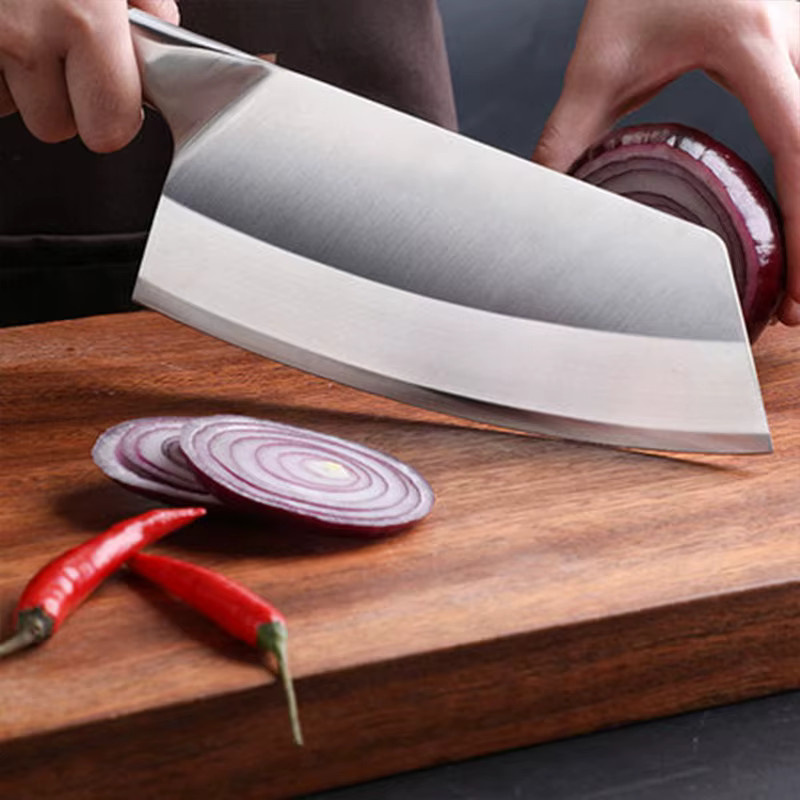 InLeung Fleischhackmesser aus Edelstahl mit Damaskus-Muster und Holzgriff in Silber - Bild 3