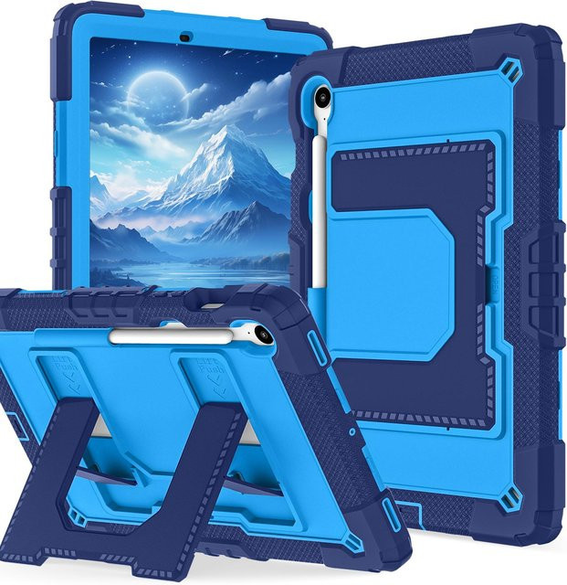 Samsung Tablethülle für Galaxy Tab S10 Lite, S10, S9 FE in Blau mit Sturzschutz, Stifthalter, Ständer und Schultergurten - Bild 1