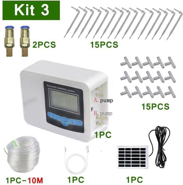 Bling Bling Goods Automatisches Garten-Tropfbewässerungssystem mit Solarbetrieb, digitalem Timer und Doppelpumpe in Weiß - Bild 1