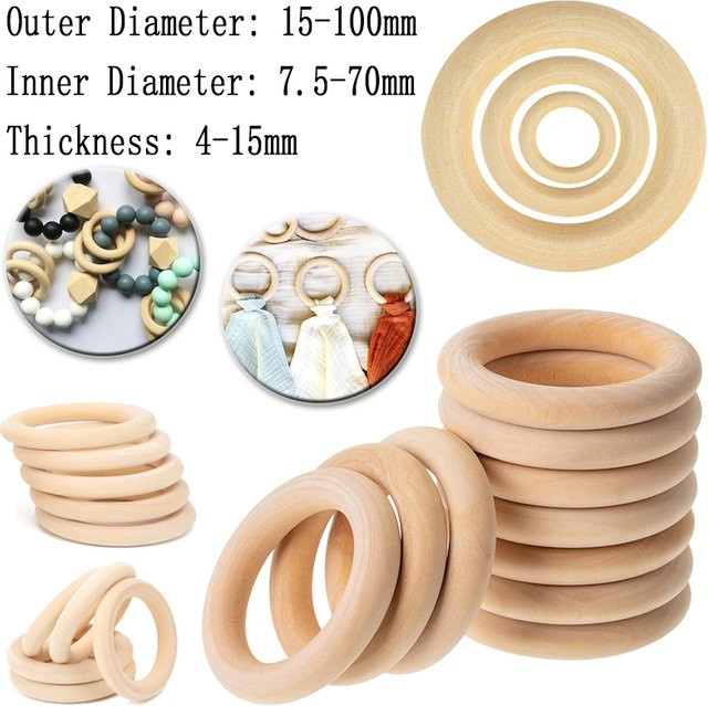 Natürliche Massivholzringe in Beige für Makramee und DIY-Handwerk, Durchmesser: 15 bis 100 mm - Bild 1
