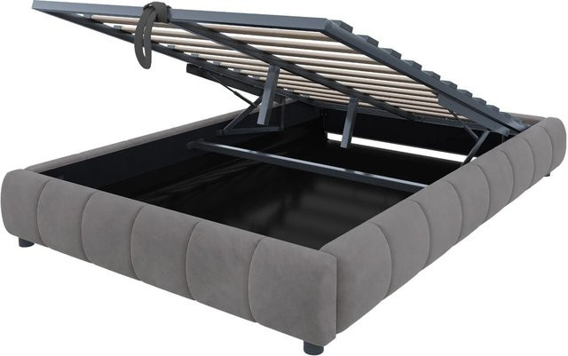 Merax Polsterbett mit Stauraum und LED-Beleuchtung in Grau, B/T/H: 140 x 200 x 41,53 cm - Bild 1