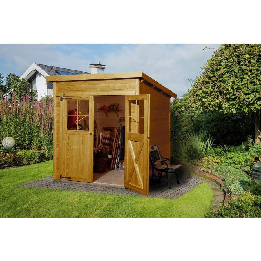 Holz-Gartenhaus 325 Gr. 2 mit Pultdach in Eiche Hell lasiert, B/T: 241 x 200 cm - Bild 2