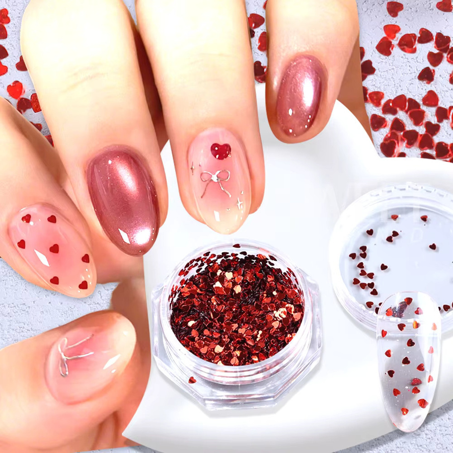 Sweet Trend Nail Art Glitzer, rote Herzflocken Pailletten, 4/12 Boxen - Bild 2