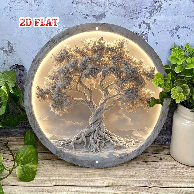 Rundes Aluminiumschild Baum des Lebens von Potdemiel in Weiß als wetterbeständige Metallwanddekoration mit floralem Design, Durchmesser: 19,99 cm - Bild 3