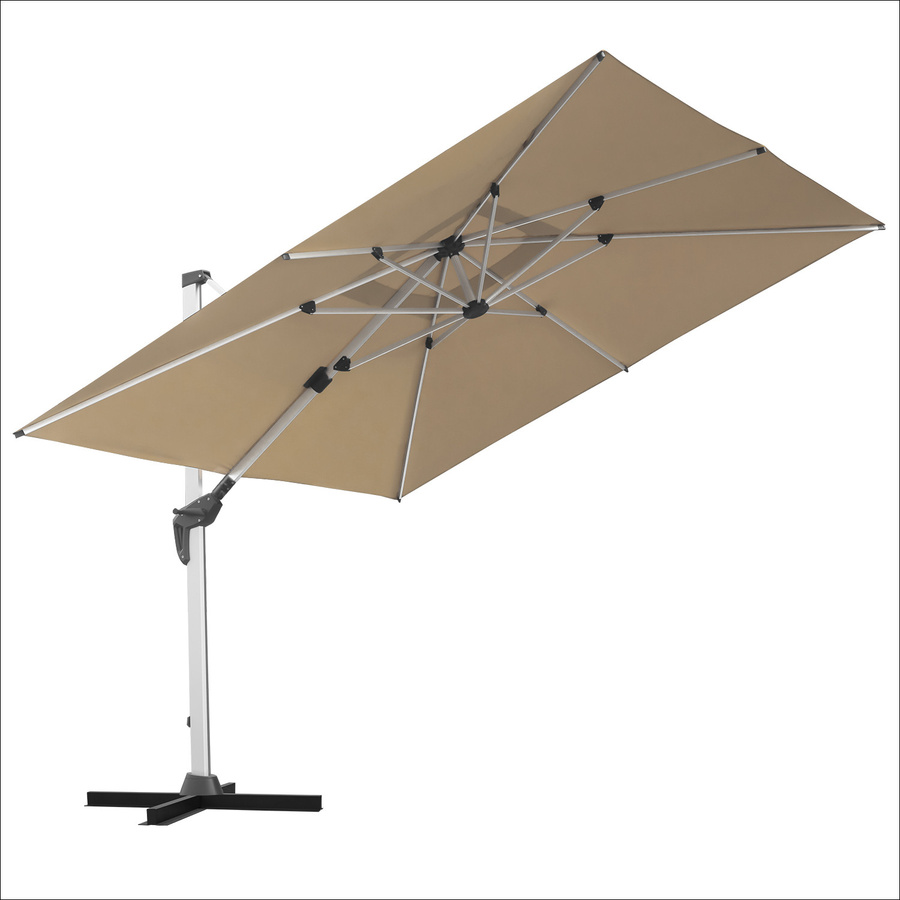 anndora Ampelschirm Aluminium Dark Natural, quadratisch, 3x3m, 360 Grad drehbar, schwenkbar und neigbar mit Kurbelsystem und Stahlkreuz - Bild 1