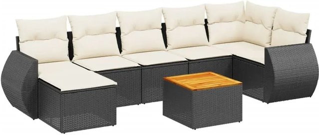 vidaXL 8-teilige Garten-Sofagarnitur in L-Form aus schwarzem Poly-Rattan mit Kissen und pulverbeschichtetem Stahlgestell - Bild 1