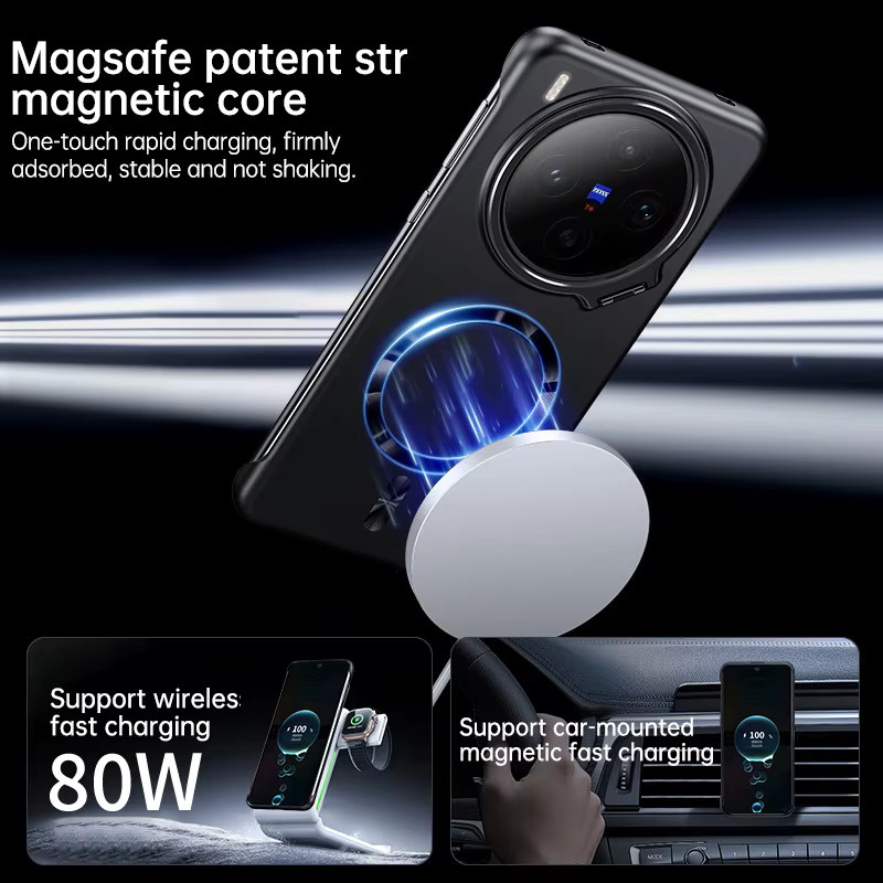 szHAIyu MagSafe Metall-Kameraständer Handyhülle für VIVO X300 X300Pro, Magnetische Kabellose Ladehülle mit Mattierter Abdeckung, Schwarz - Bild 2
