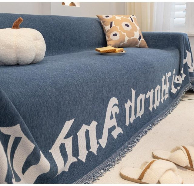 Super Six Chenille Sofabezug in Blau, universelle Sofadecke mit Anti-Katzenkratzer-Schutz, B/T: 180 x 130 cm - Bild 1