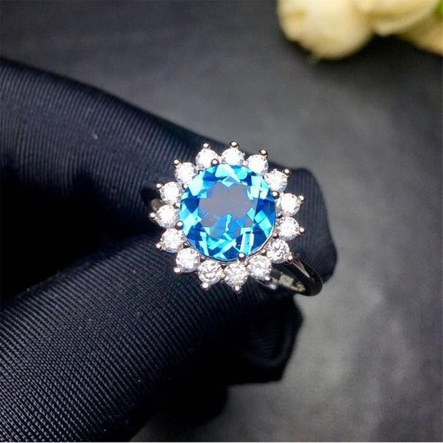 POMOiii Ring, Blume, Blau, Zirkon, Damen, Adjustable Opening - Bild 1