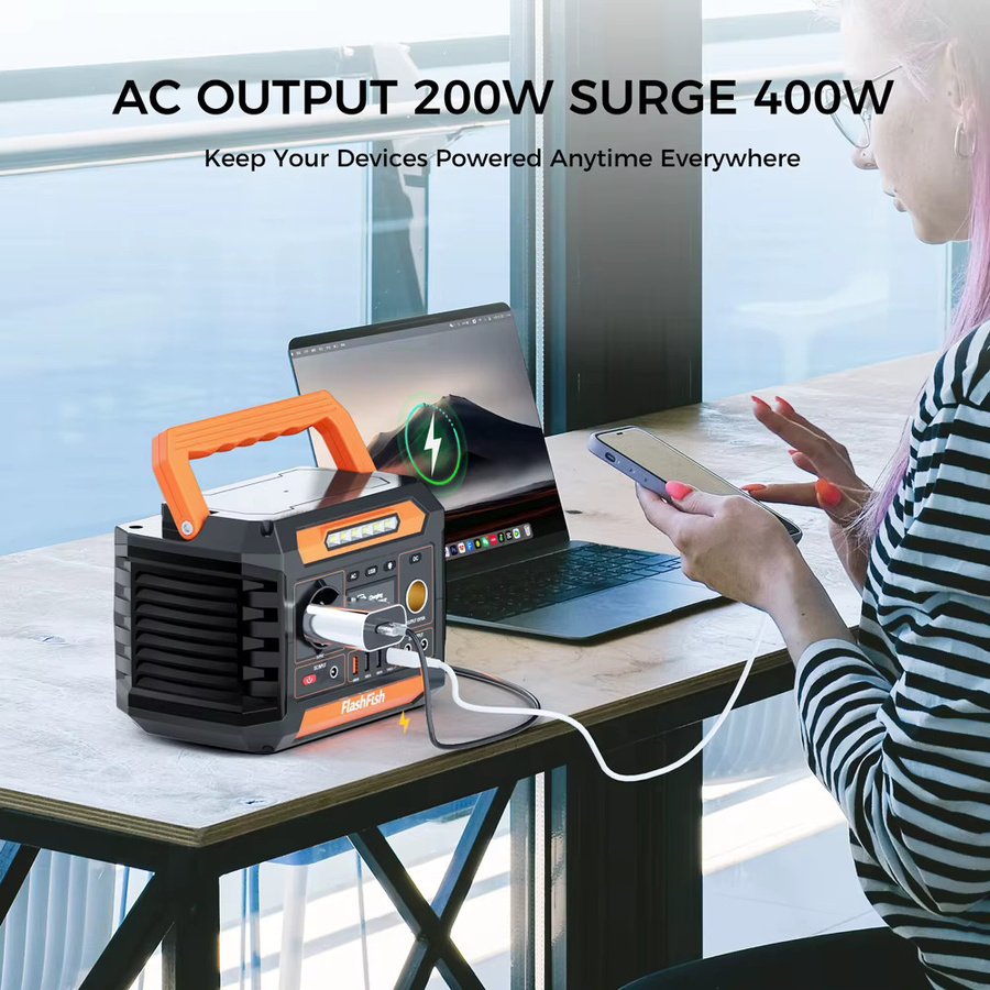 Flashfish P66A Tragbare Powerstation mit 144,3Wh Lithium-Ionen-Akku, 200W AC Spitzenleistung 300W, Solargenerator mit QC3.0 Typ-C und LED-Handlampe für Outdoor, RV und Reise - Bild 2