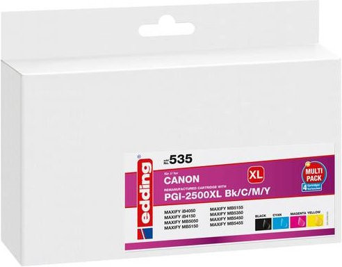 Edding Tintenpatronen Set kompatibel mit Canon PGI-2500XL in Schwarz, Cyan, Magenta und Gelb - Bild 1
