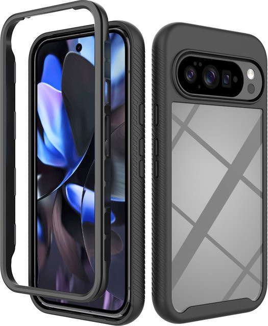 Robuste 2in1 Hybrid Schutzhülle aus TPU und PC für Google Pixel 10, 9, 8, 7, 6 Pro XL A in Transparent Schwarz - Bild 1