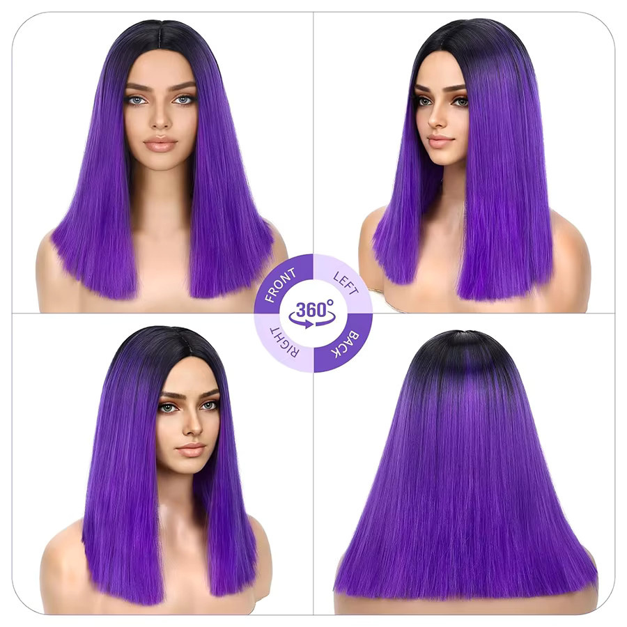WENYAN Perücke, Bob-Perücke, Ombre Lila, Synthetisch, 14 Zoll - Bild 3