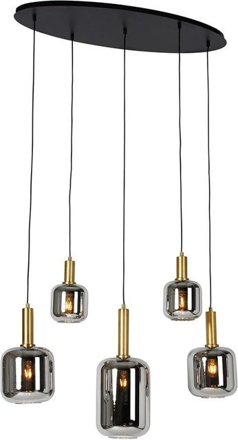 QAZQA Hängelampe Zuzanna in Schwarz und Gold mit ovalem Rauchglas, 5-flammig, dimmbar und höhenverstellbar - Bild 1