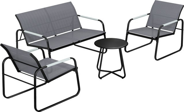 Outsunny Gartenmöbel Set Sitzgruppe für 4 Personen in Grau mit 2er Sofa, 2 Sesseln und Rundtisch aus wetterfestem Seilgeflecht und pulverbeschichtetem Stahlrohr - Bild 1