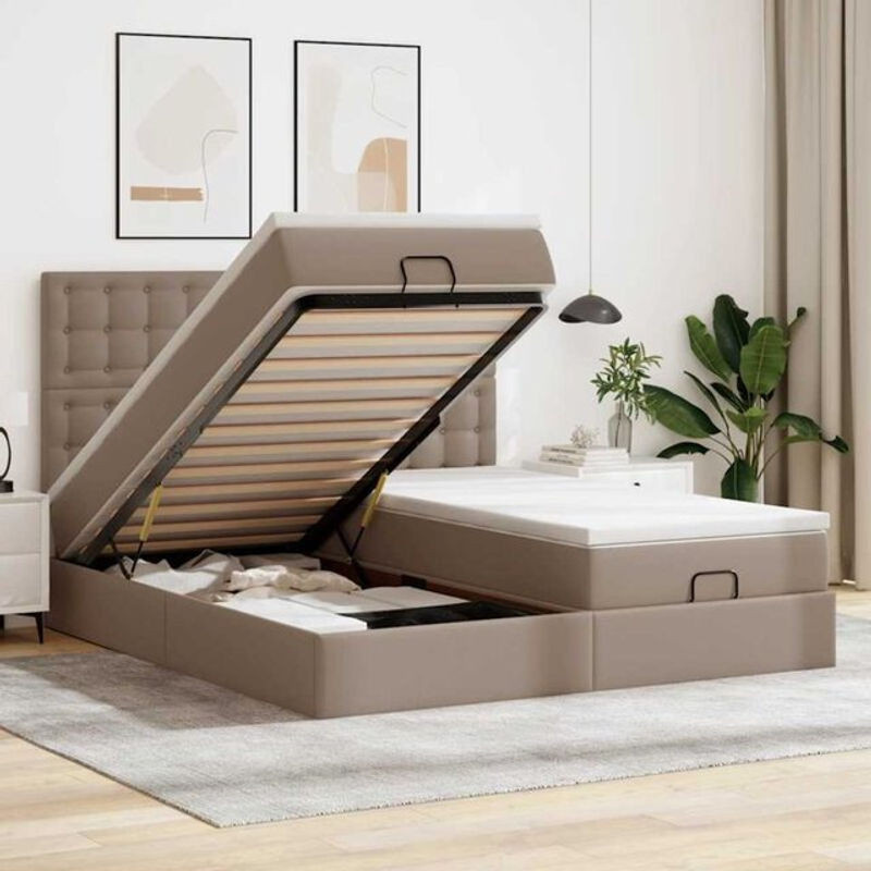 VidaXL Ottoman Polsterbett mit Matratzen und LED in Braun, B/T/H: 180 x 200 x 118 cm - Bild 1