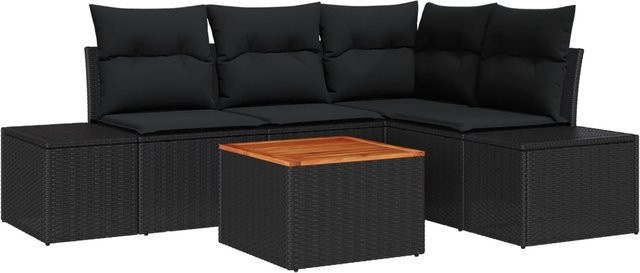 vidaXL Garten-Sofa-Set 5-teilig in Schwarz mit L-Form, PE-Rattan und pulverbeschichtetem Stahl, inklusive Polster und Stauraum - Bild 1