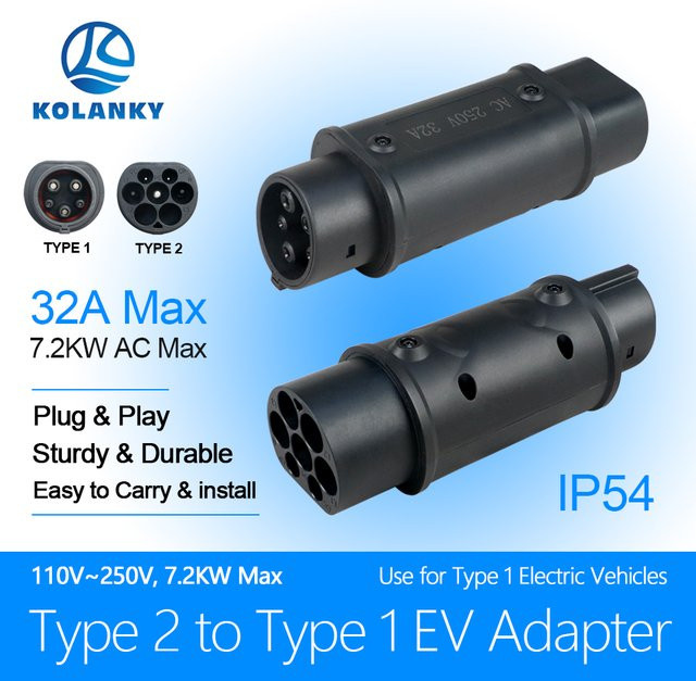 KOLANKY EV-Ladegerät-Adapter Typ 2 auf GBT 32 A 22 kW und Typ 2 auf Typ 1 SAE J1772 7,2 kW in Schwarz - Bild 1