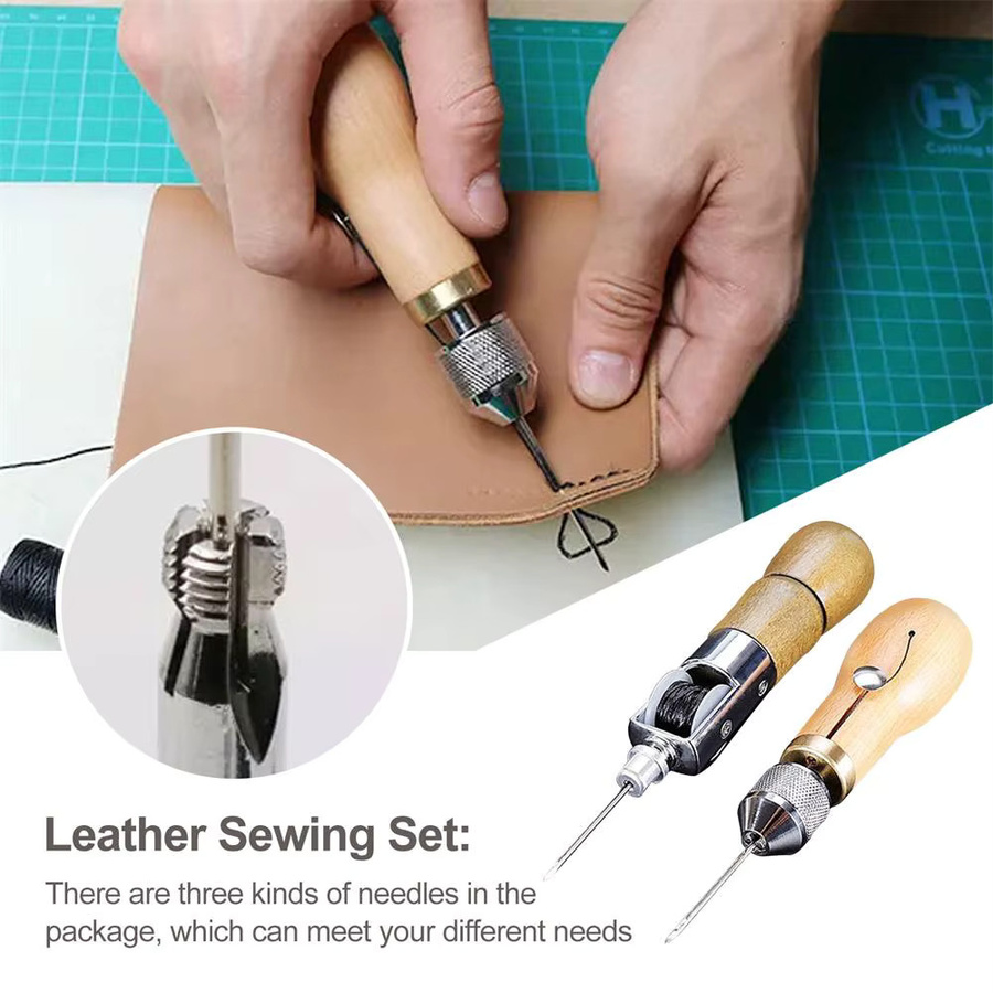 Leder-Nähwerkzeug Set für Handarbeit mit gewachstem Faden und Werkzeugen zur Kantenverarbeitung in Multicolor - Bild 3