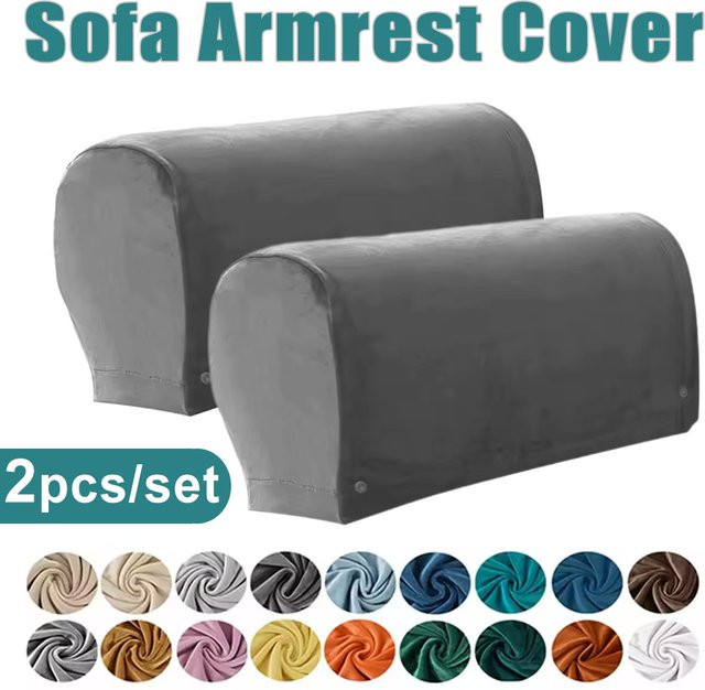 2-teiliges Set WANERQU Samt-Armlehnenbezüge für Sofas und Sessel, rutschfest und dehnbar, Grau - Bild 1