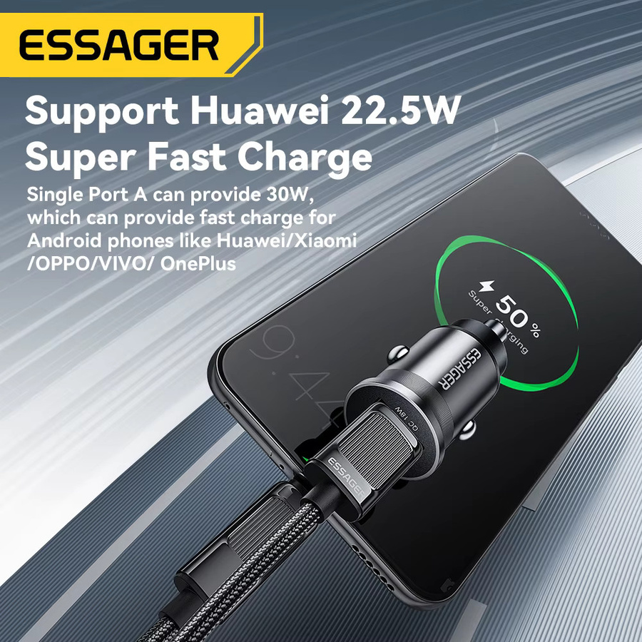 Essager 45 W Autoladegerät mit Dual Port PD QC3.0 und USB-C Schnellladung in Schwarz - Bild 4
