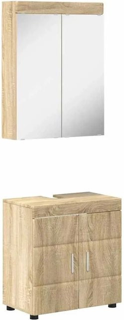 vidaXL Badezimmermöbel-Set TULUM in Sonoma-Eiche, bestehend aus Waschtischunterschrank und Spiegelschrank, Braun, Matt - Bild 1