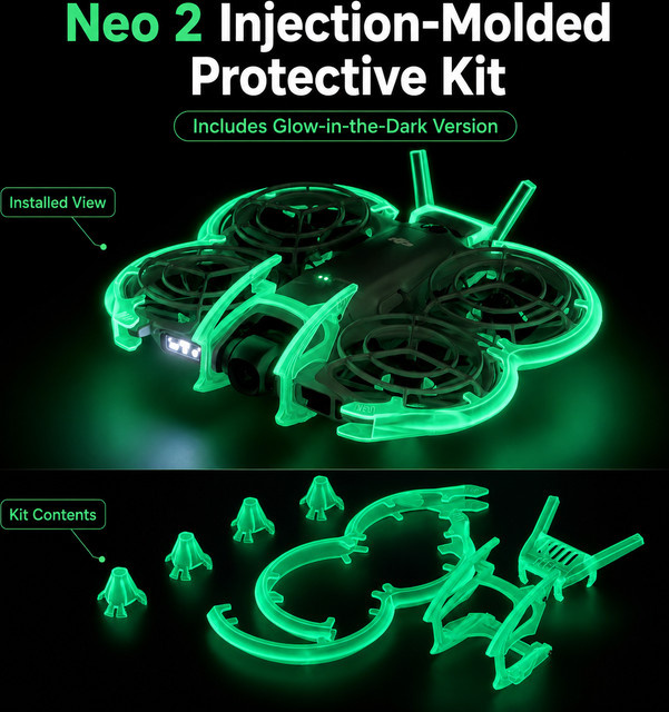ILEI Neo 2 FPV-Drohnen-Schutzset aus PC-Spritzguss in Grau, fluoreszierend und im Dunkeln leuchtend - Bild 1