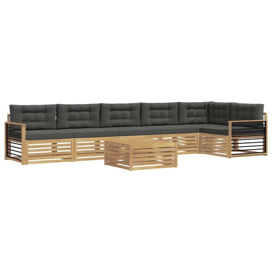 vidaXL Outdoor-Sofagarnitur 7-teilig in L-Form aus Akazienholz mit Kissen in Weiß und Anthrazit - Bild 2