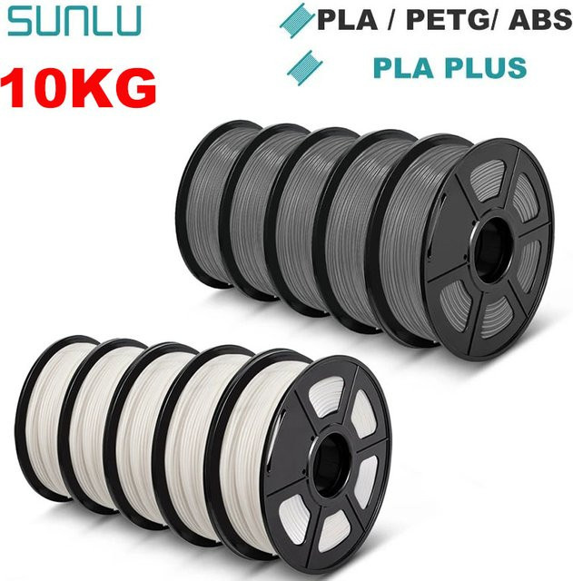 SUNLU 3D-Drucker Filament Set 10 Rollen à 1 kg, PLA/PLA PLUS/PETG/ABS, 1,75 mm, Schwarz - Bild 1