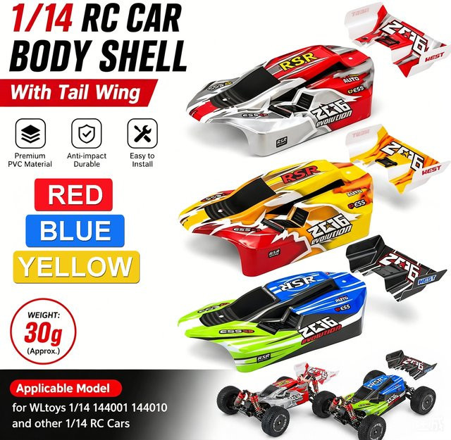 WLtoys RC Auto Karosserie mit Heckflügel-Kit, Zubehör, Kunststoff - Bild 1